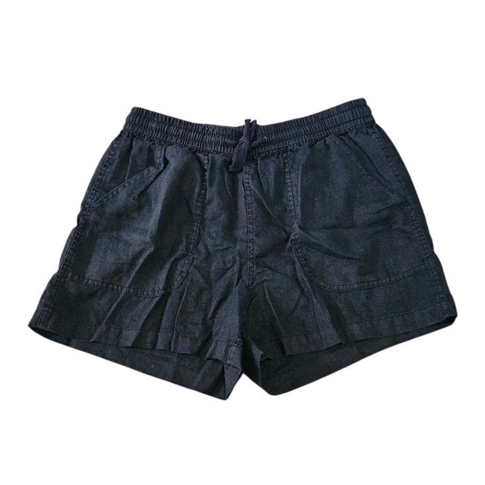 Quince Women Black Linen Drawstring Shorts Elastic Waist Pocket Small